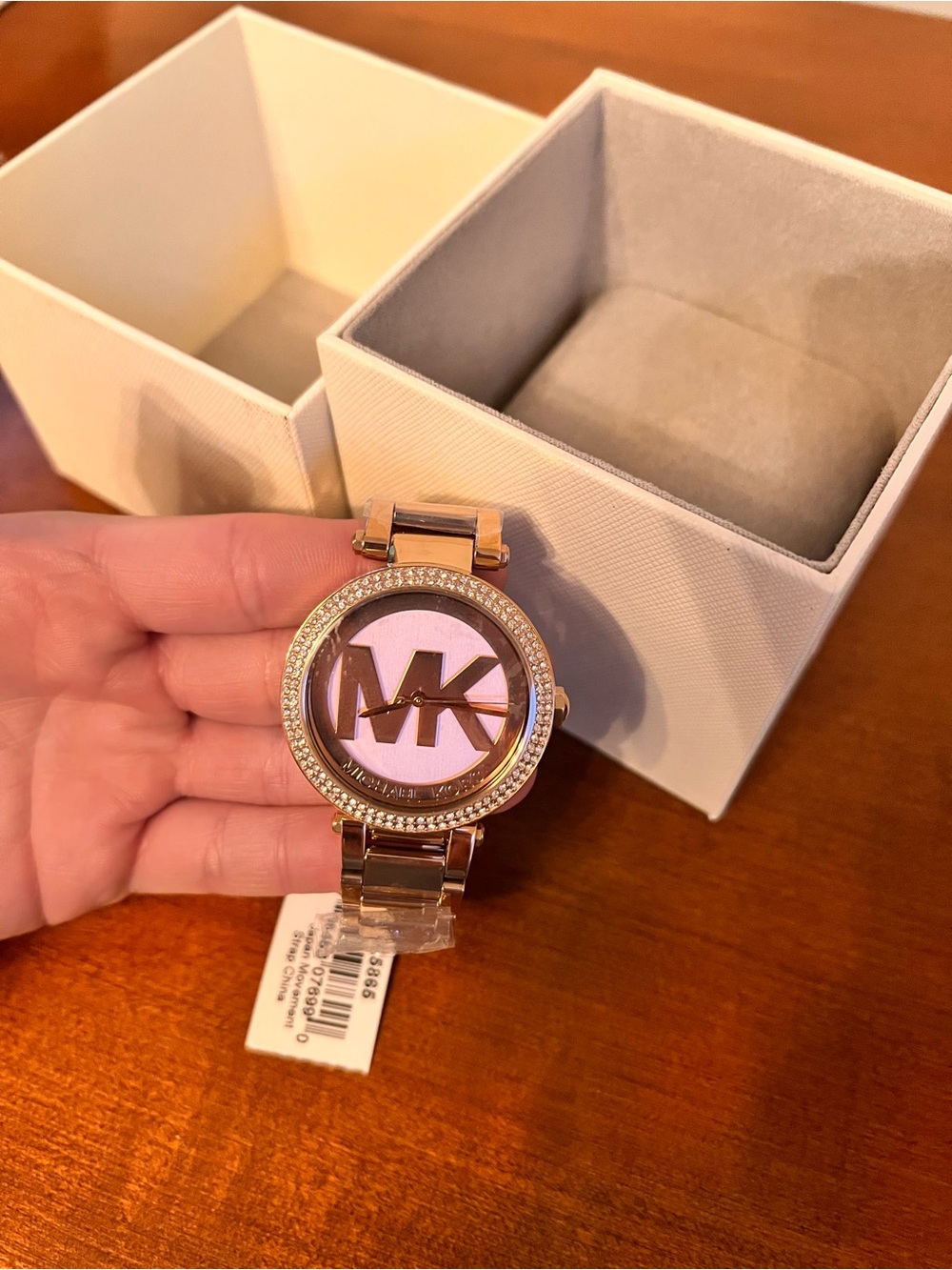 Michael Kors Rose Gold Tone MK Logo Crystal Watch